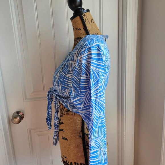 Shade & Shore Tropical Hawaiian Front Tie Linen Blend Cover Up Top Size Small - Picture 3 of 5